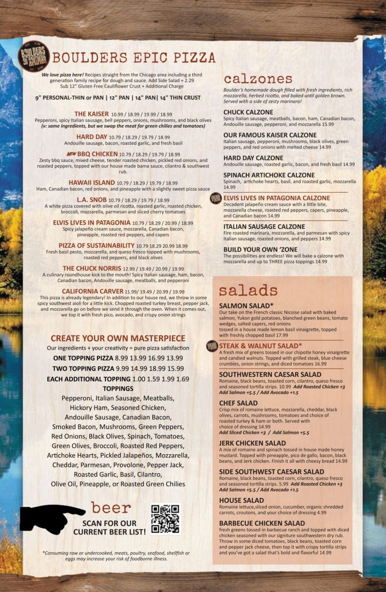 Menu - Boulders on Southern